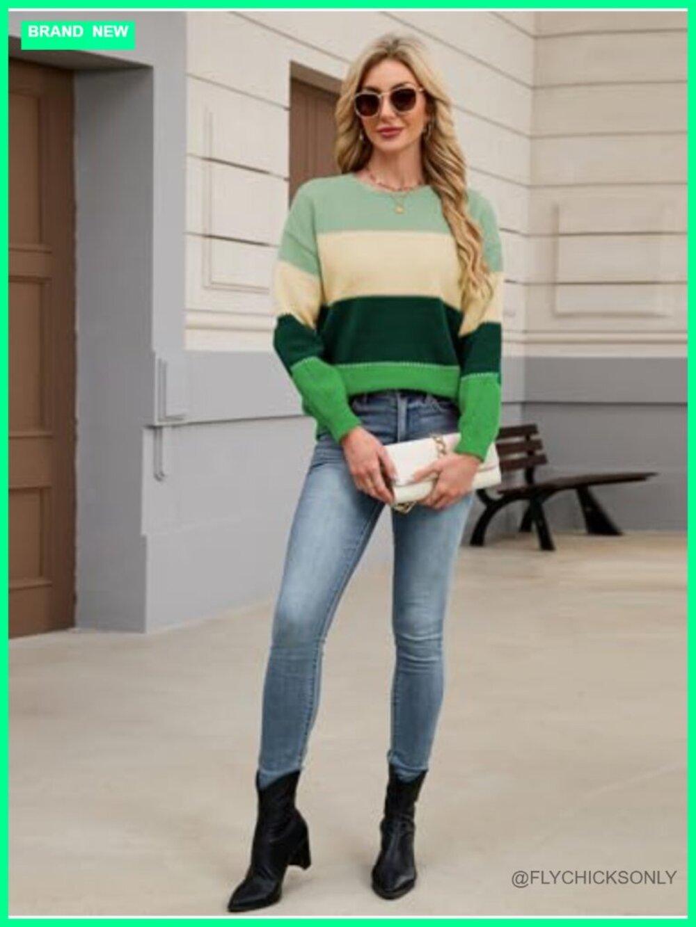 Oversized Striped Color Block Pullover Sweater - Picture 5 of 6